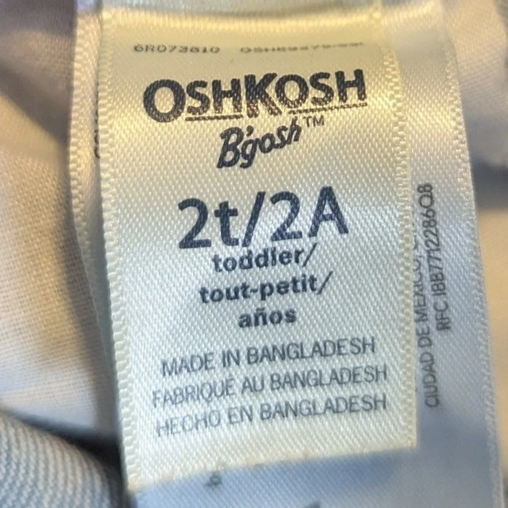 OshKosh B'gosh Baby 2T Denim Shortalls Light Blue Wash Cargo Short Overalls Bib